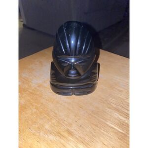 Black Obsidian Carved Statue Figurine Paper Weight Aztec Mayan Vintage 4X3"